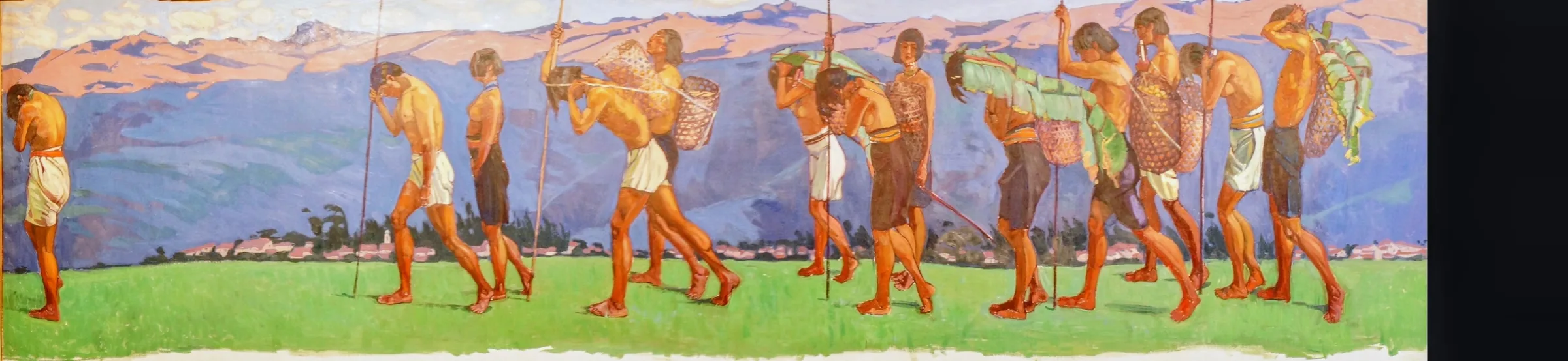 Mural con una procesión de figuras andinas